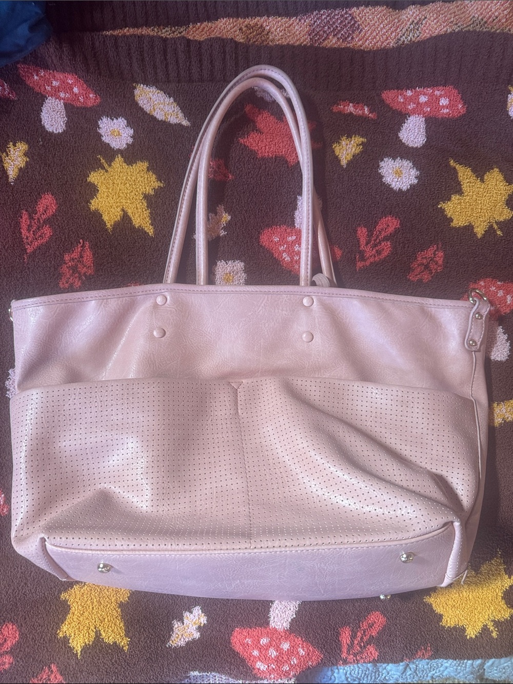 Women's Blush Pink Tote Bag - Soft Perforated Shoulder Bag